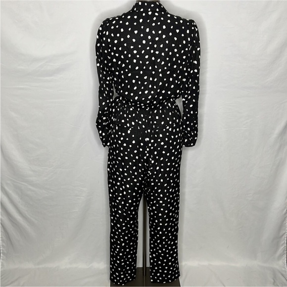 REBECCA TAYLOR BLACK NOVA DOT JACQUARD WRAP SILK BLEND JUMPSUIT - Picture 3 of 3
